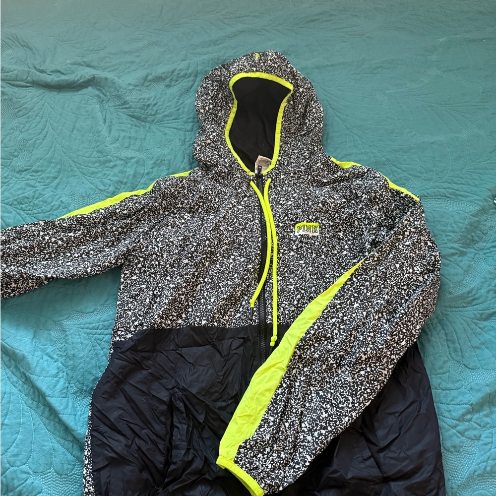 Victoria Secret Black and Yellow Hooded Rain Jacket